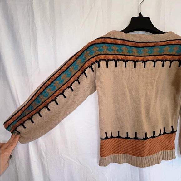VTG 1984 Golden Touch Southwestern Sweater - Bell Sleeves - Boho Aztec Print M - Picture 4 of 6